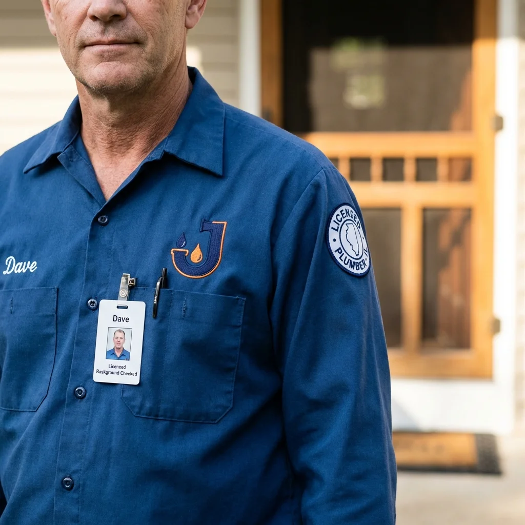 Licensed plumber showing ID badge in Horseshoe Bay, TX