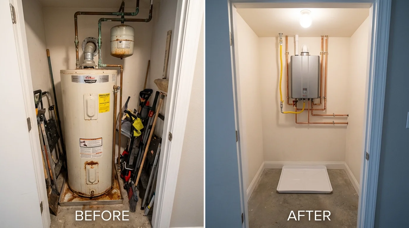 Tank water heater versus wall-mounted tankless unit comparison for Horseshoe Bay, TX homeowners